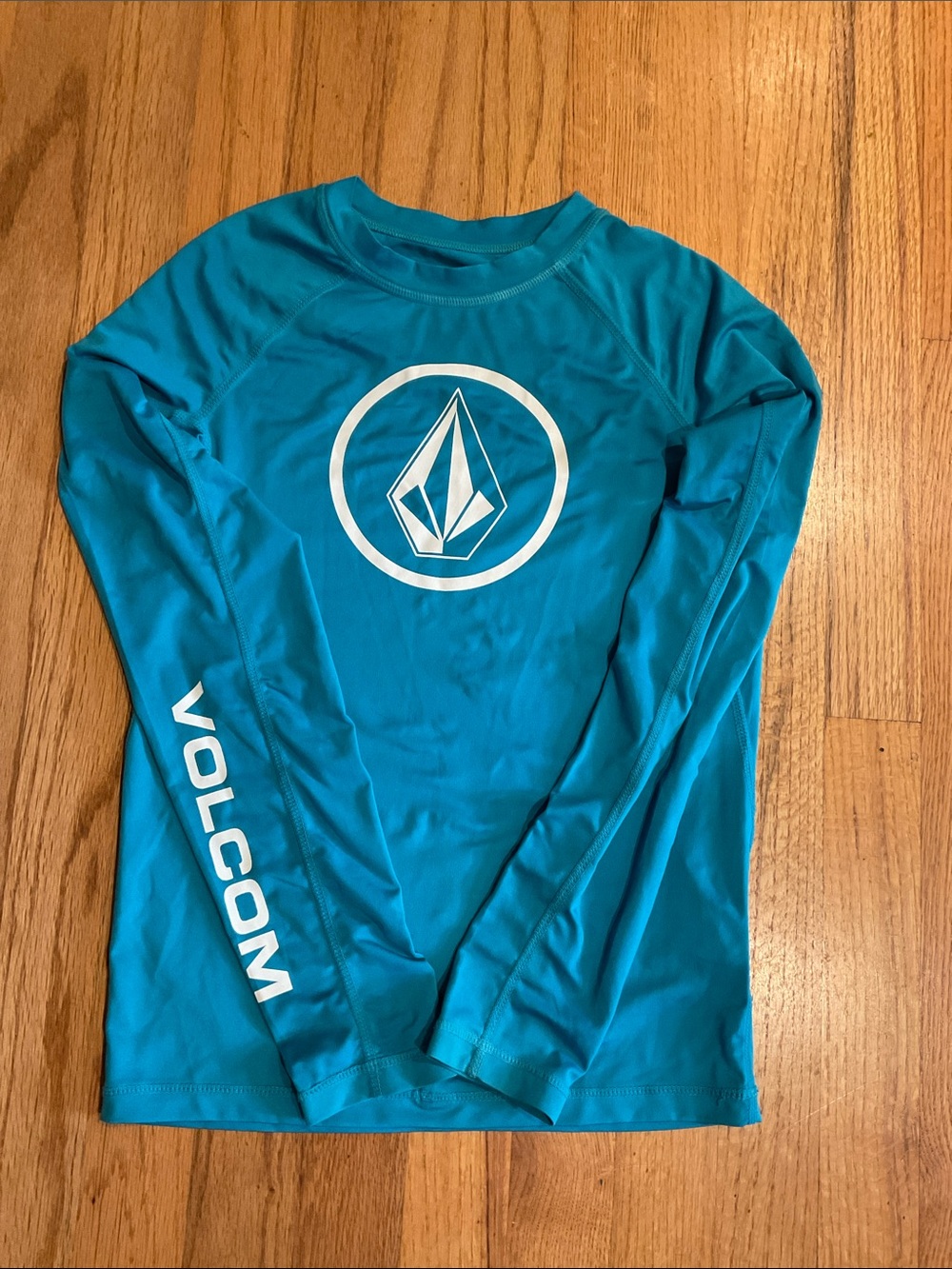 Volcom - RashGuard - Big Boys Lido - Solid - Size L - UPF 50 - Teal/White